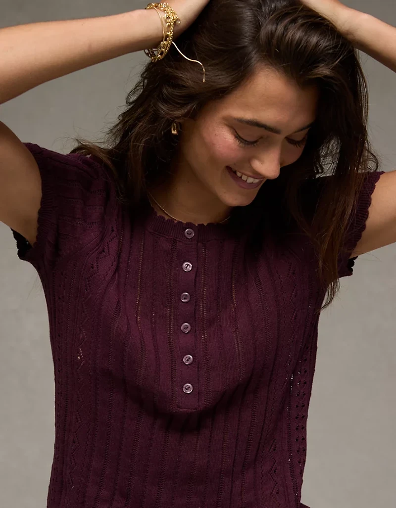 AE Henley Pointelle Sweater T-Shirt