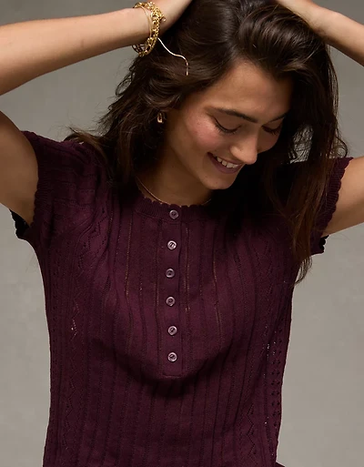 AE Henley Pointelle Sweater T-Shirt