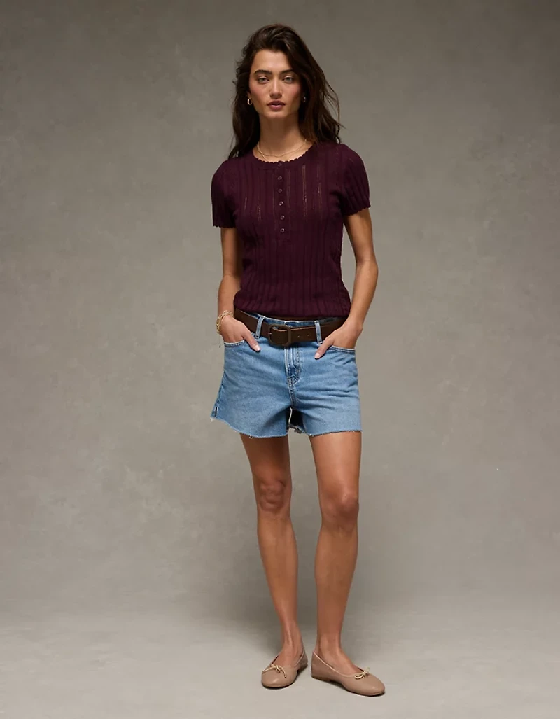 AE Henley Pointelle Sweater T-Shirt