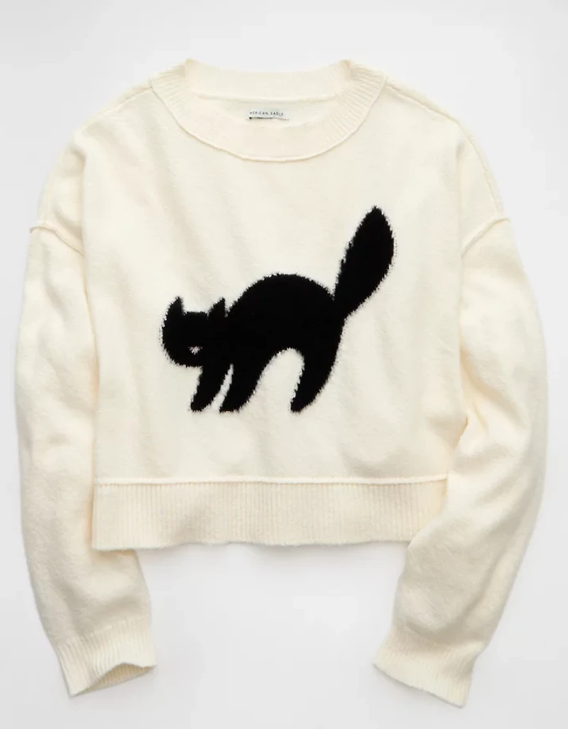 Chandail à motif de chat noir Halloween AE