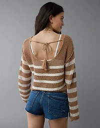 AE Off The Shoulder Crochet Sweater