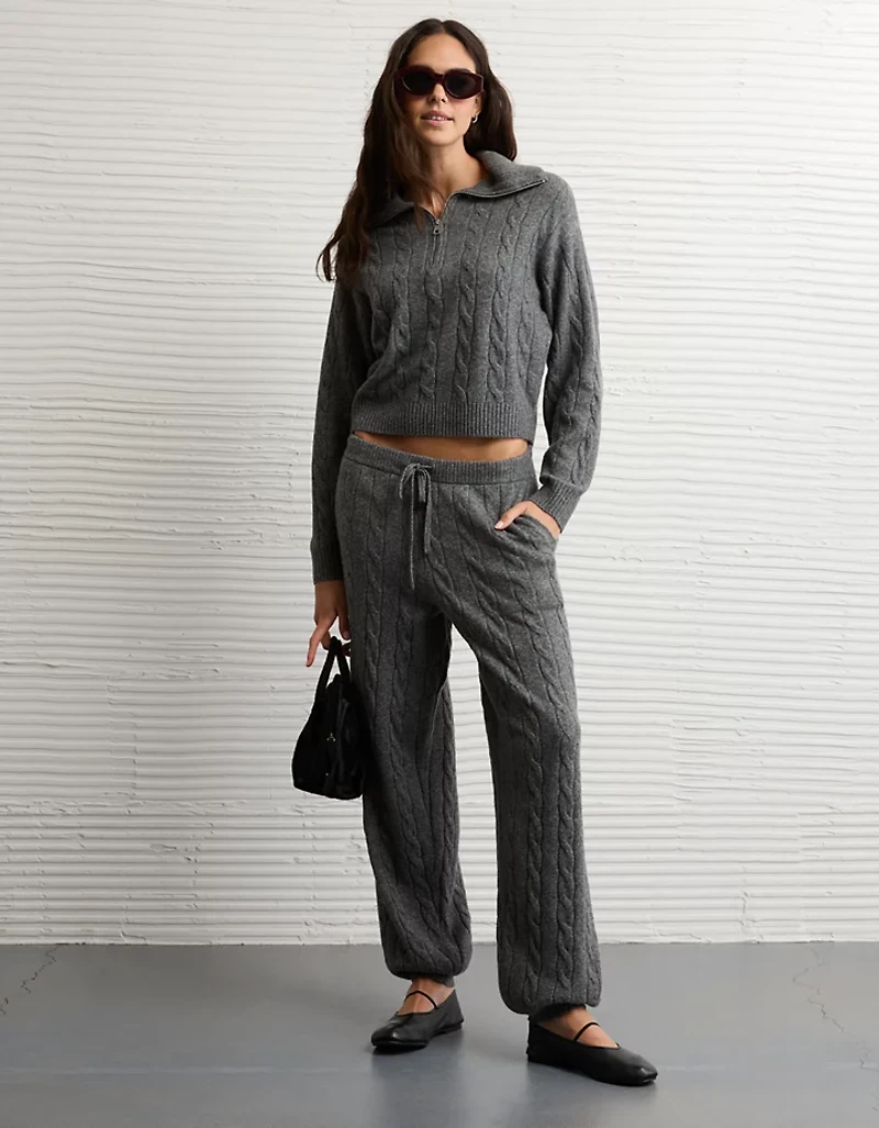 AE Cable-Knit Quarter-Zip Sweater