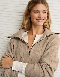 Chandail à glissière un quart maille torsadée AE