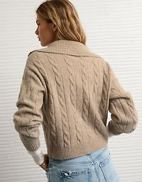 Chandail à glissière un quart maille torsadée AE