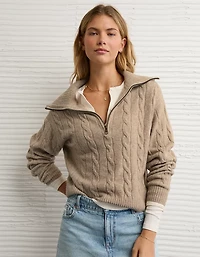 Chandail à glissière un quart maille torsadée AE