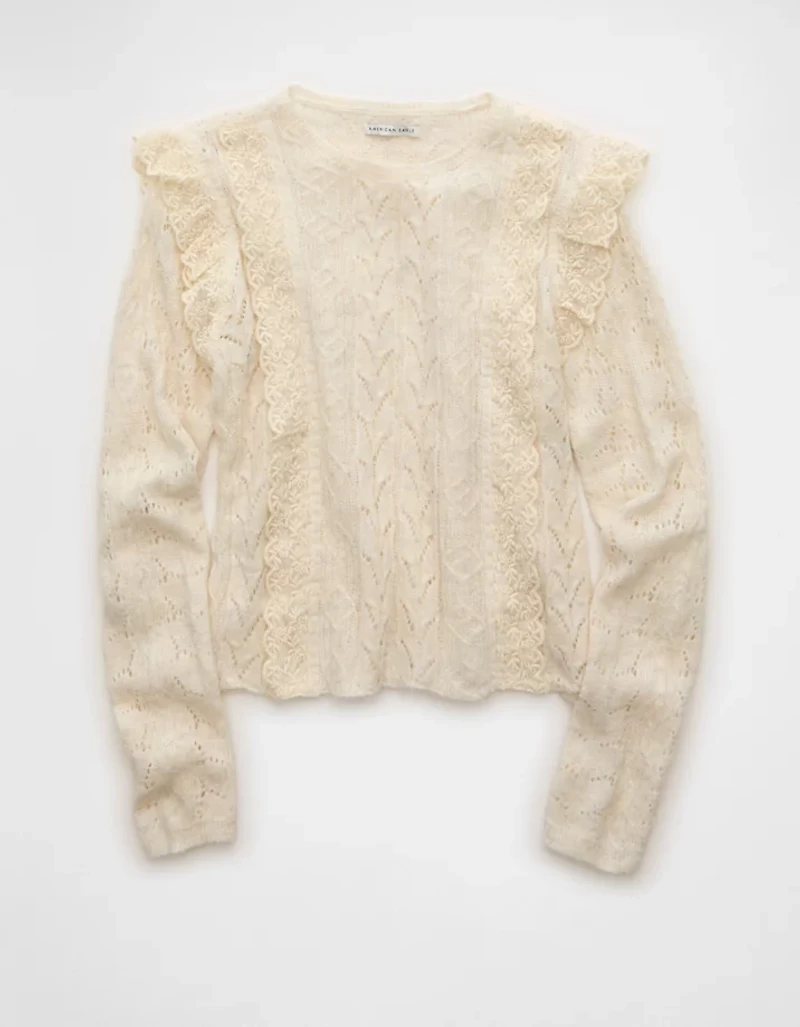 Chandail à volants en dentelle AE