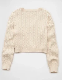 AE Cropped Cable Knit V-Neck Sweater