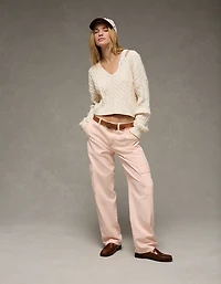 AE Cropped Cable Knit V-Neck Sweater