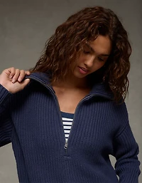 Tricot côtelé à demi-fermeture glissière AE