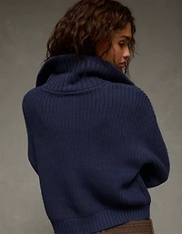 Tricot côtelé à demi-fermeture glissière AE