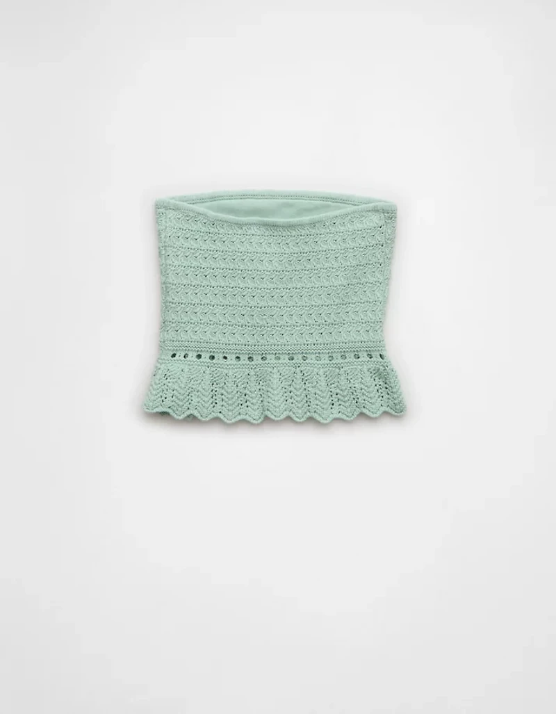 AE Crochet Cropped Peplum Tube Top