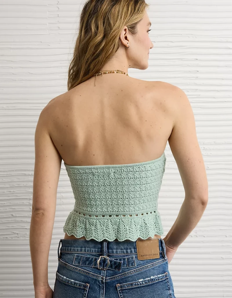 AE Crochet Cropped Peplum Tube Top