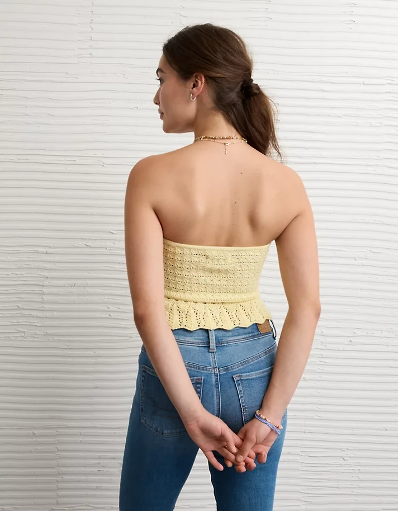 AE Crochet Cropped Peplum Tube Top