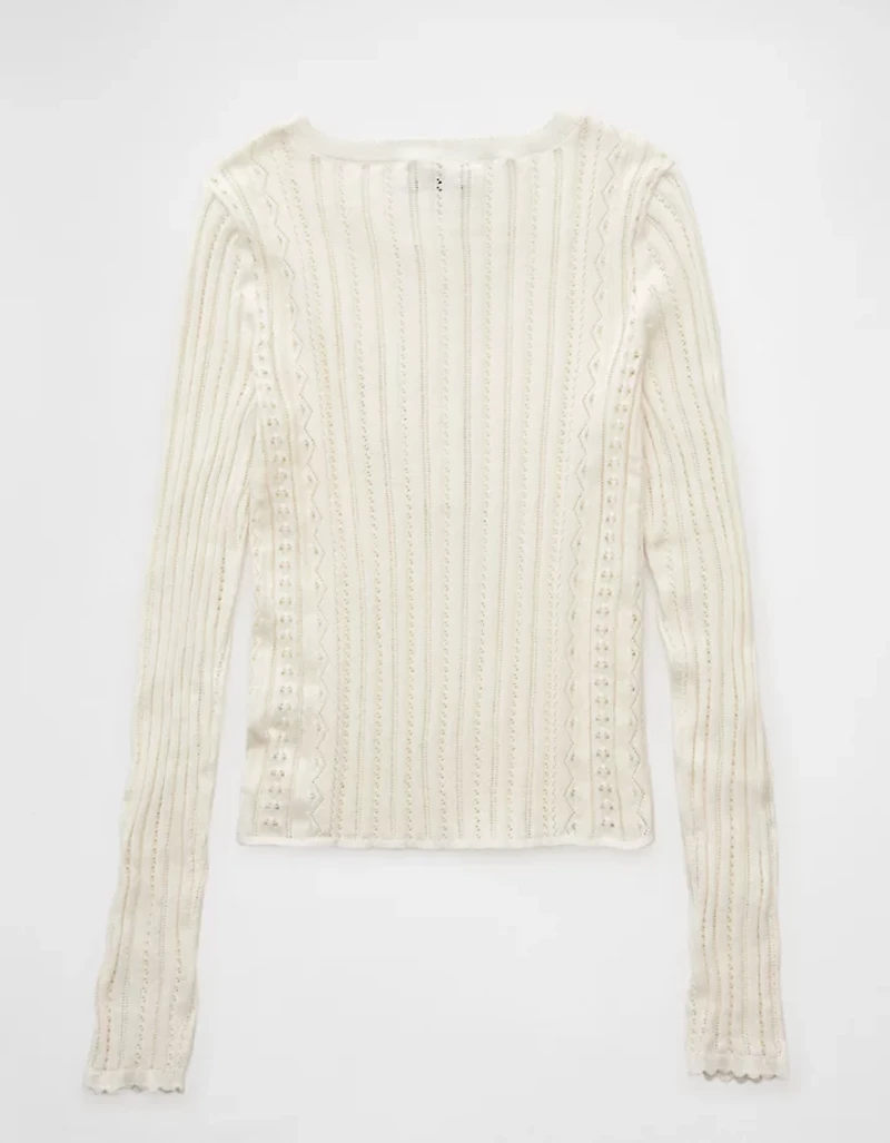 AE Pointelle Henley Sweater Top