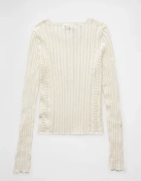 AE Pointelle Henley Sweater Top