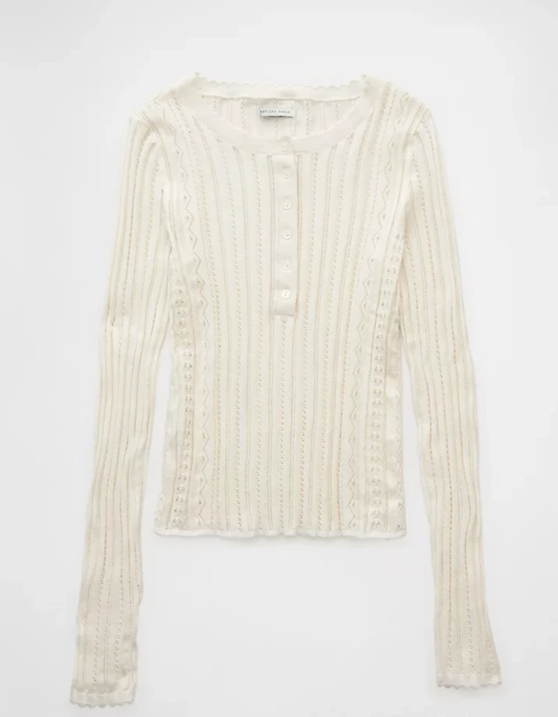 AE Pointelle Henley Sweater Top