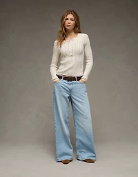 AE Pointelle Henley Sweater Top