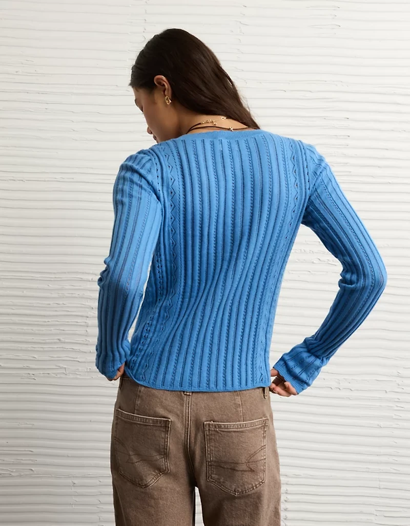 Haut henley en tricot pointelle AE
