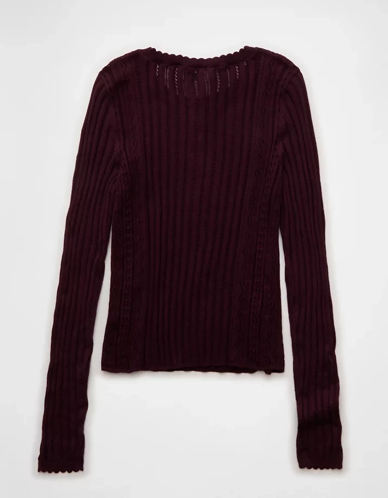 AE Pointelle Henley Sweater Top