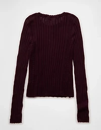 AE Pointelle Henley Sweater Top