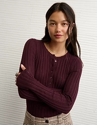 AE Pointelle Henley Sweater Top