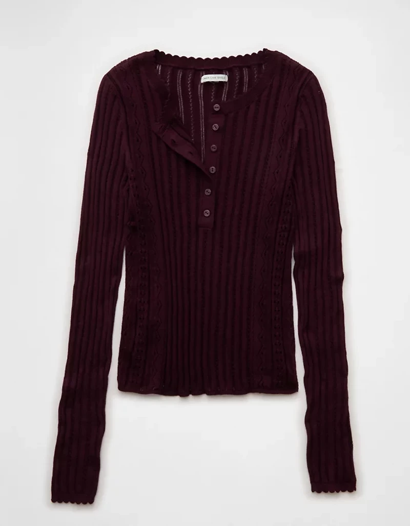 AE Pointelle Henley Sweater Top