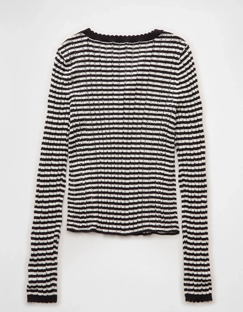 AE Pointelle Henley Sweater Top