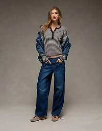 AE Pointelle Henley Sweater Top