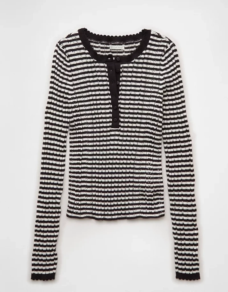 AE Pointelle Henley Sweater Top