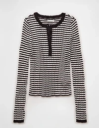AE Pointelle Henley Sweater Top