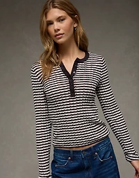 AE Pointelle Henley Sweater Top