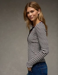 AE Pointelle Henley Sweater Top