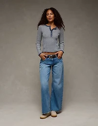 AE Pointelle Henley Sweater Top