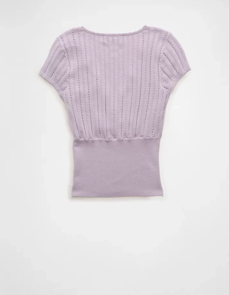 T-shirt en tricot à taille croisée encolure V AE