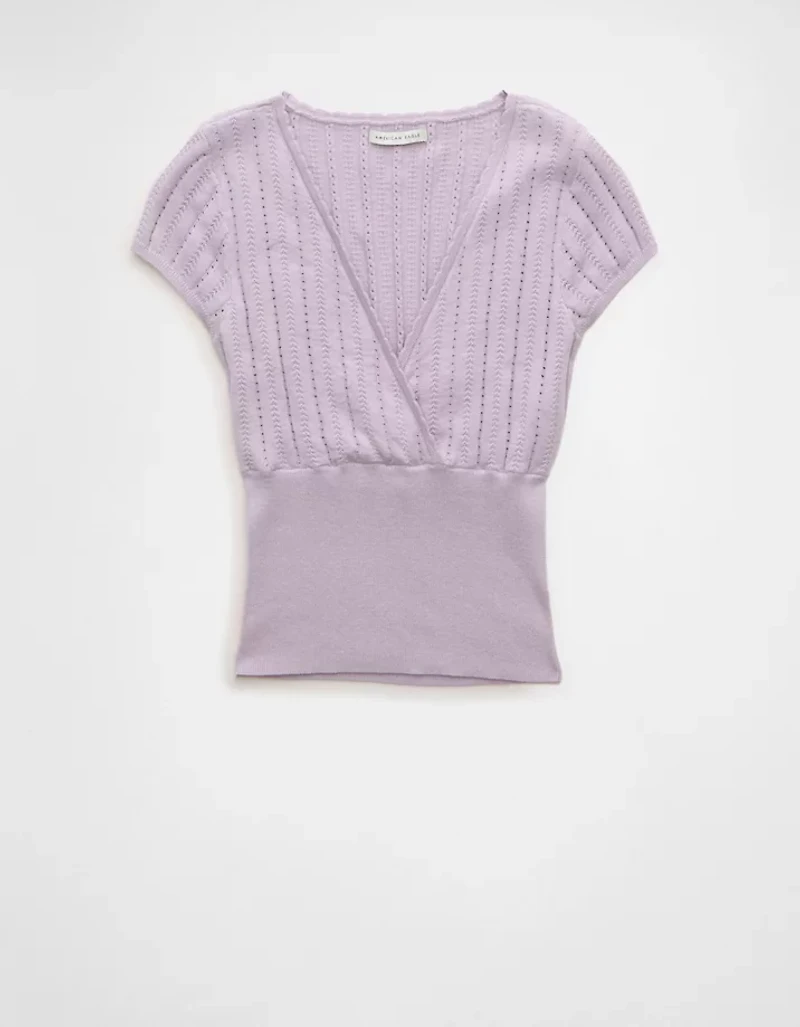 T-shirt en tricot à taille croisée encolure V AE