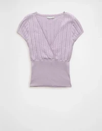 T-shirt en tricot à taille croisée encolure V AE