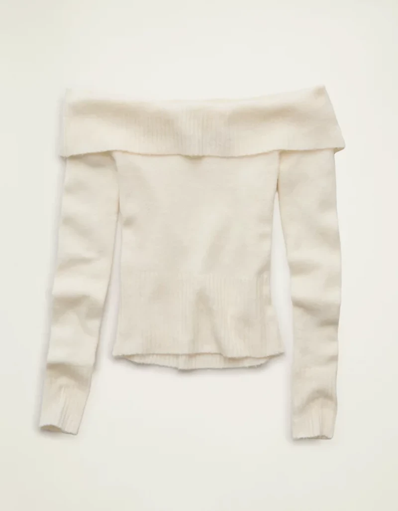 AE Whoa So Soft Off-The-Shoulder Foldover Sweater Top