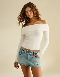 AE Whoa So Soft Off-The-Shoulder Foldover Sweater Top