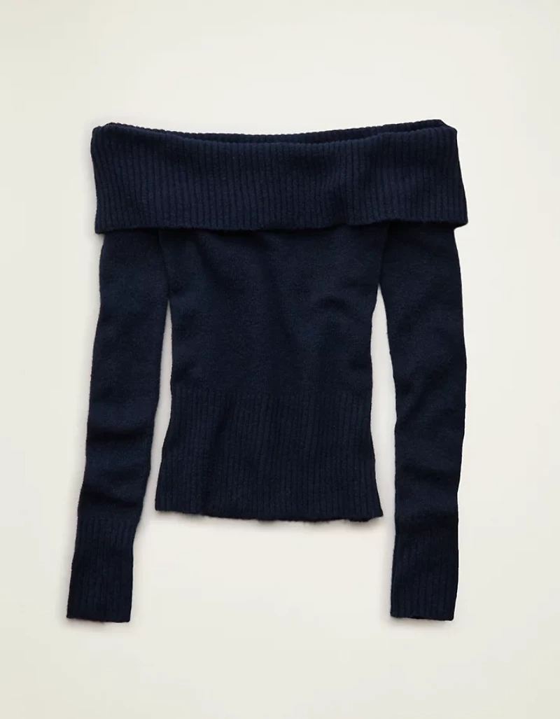 AE Whoa So Soft Off-The-Shoulder Foldover Sweater Top
