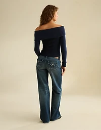 AE Whoa So Soft Off-The-Shoulder Foldover Sweater Top