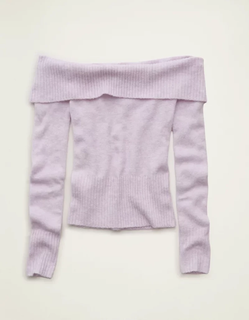 AE Whoa So Soft Off-The-Shoulder Foldover Sweater Top