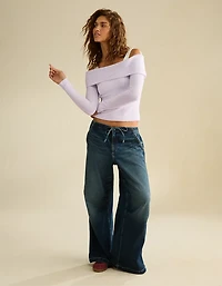 AE Whoa So Soft Off-The-Shoulder Foldover Sweater Top