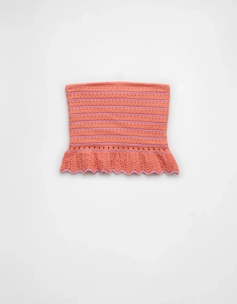 AE Crochet Cropped Peplum Tube Top