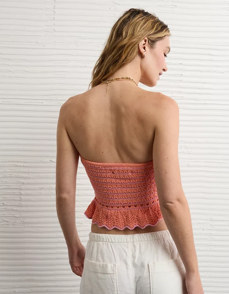 AE Crochet Cropped Peplum Tube Top