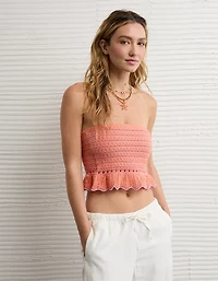 AE Crochet Cropped Peplum Tube Top