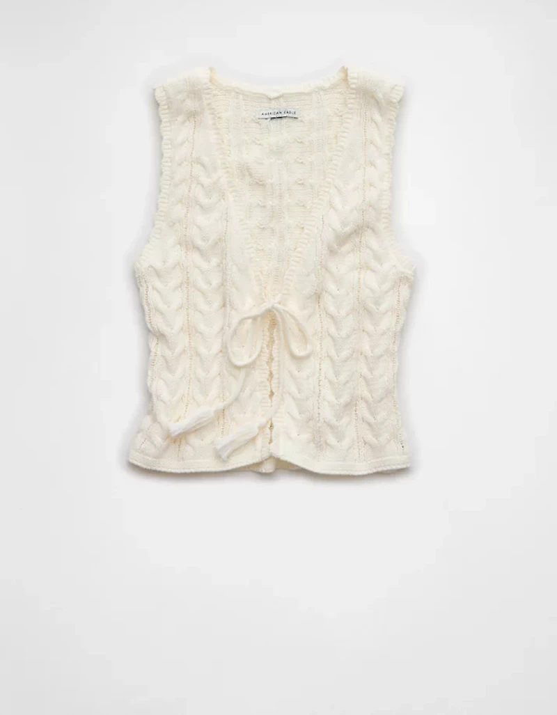 AE Cable-Knit Tie-Front Sweater Vest