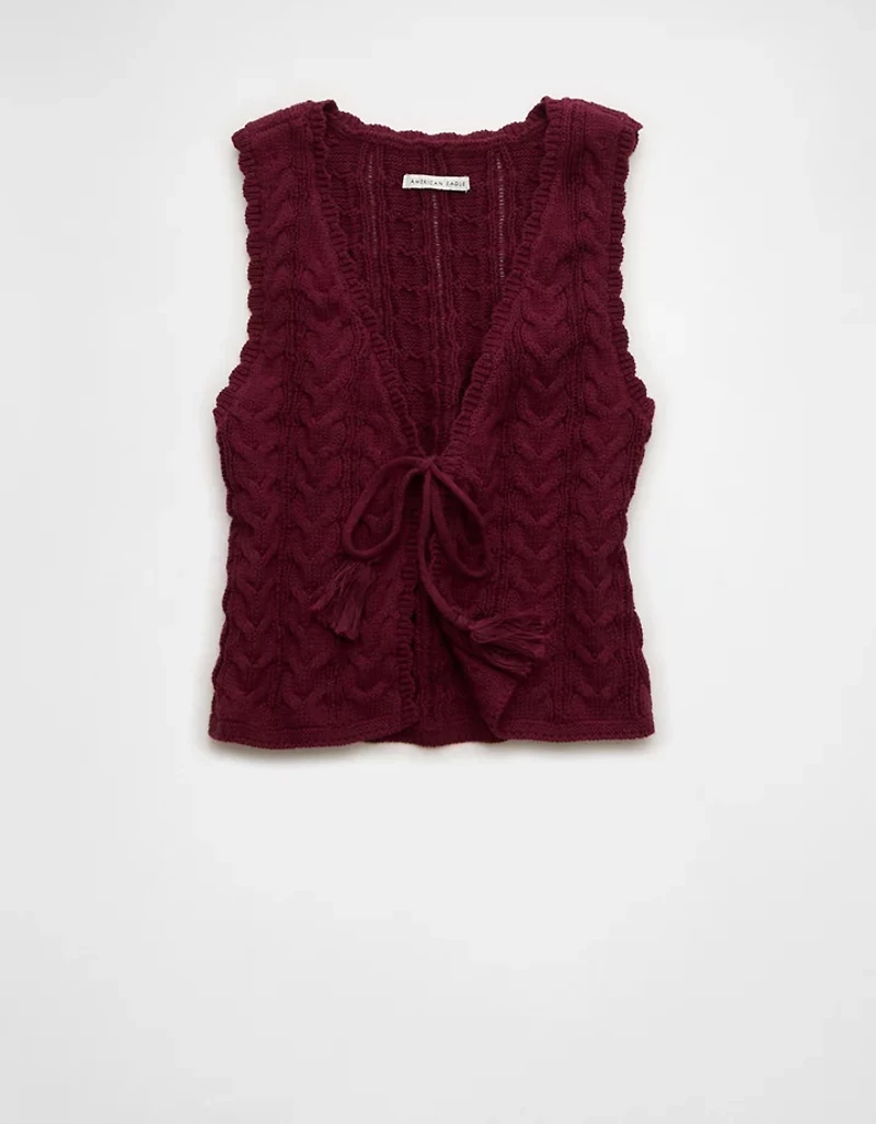 AE Cable-Knit Tie-Front Sweater Vest