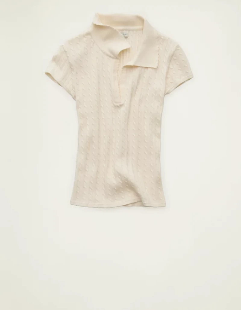 AE V-Neck Cable Knit Sweater Polo