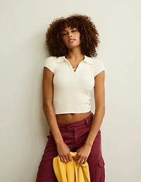 AE V-Neck Cable Knit Sweater Polo