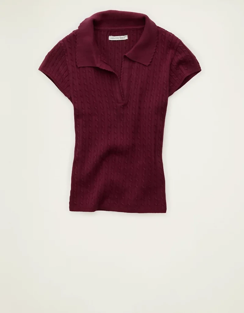 AE V-Neck Cable Knit Sweater Polo